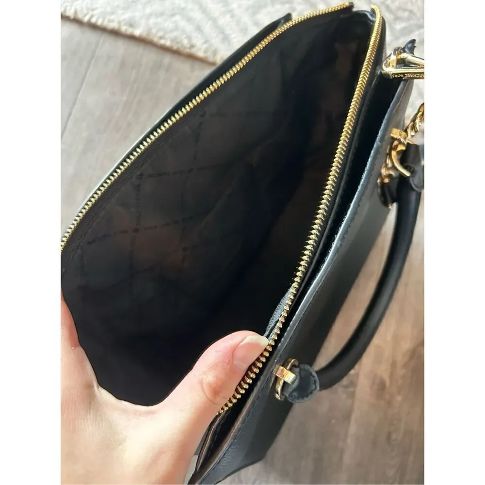 Michael Kors Ellis Satchel Leather Black Crossbody Belt